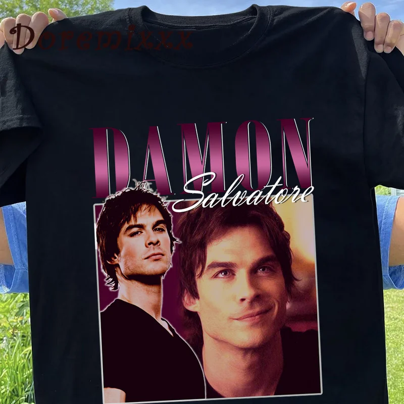 

Damon Salvatore The Vampire Diaries Chronicles Vampiricas T-shirt Women T Shirt 90s Cool Men T-shirt Streetwear Female Tops