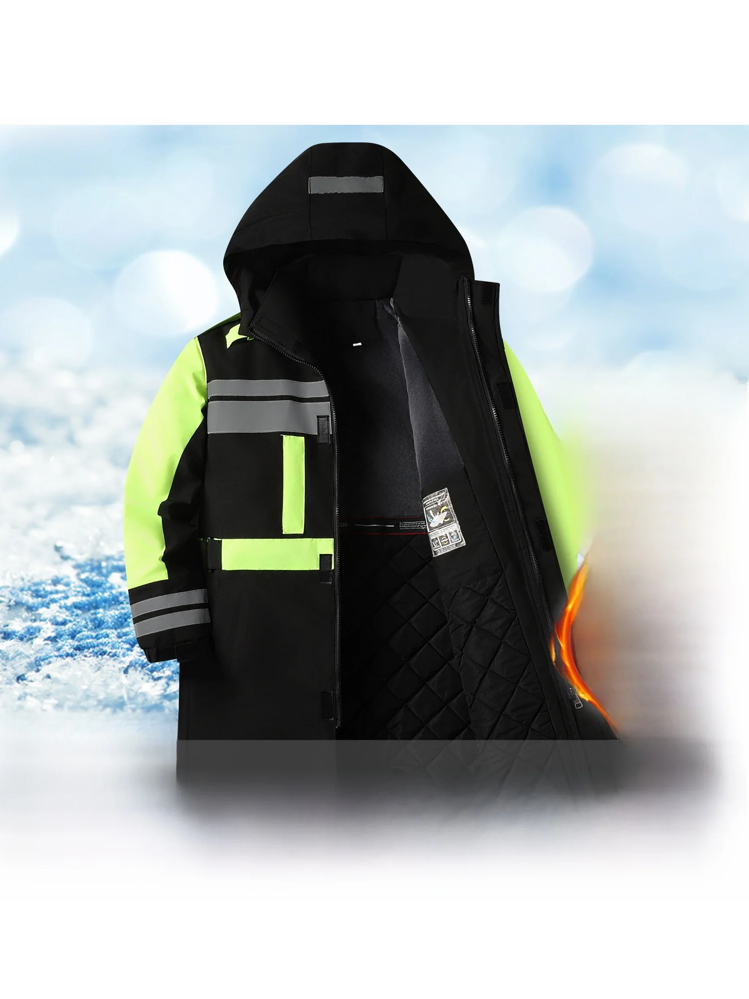 

Водонепроницаемая утепленная хлопковая куртка на флисовой подкладке для езды на велосипеде, рабочая одежда, унисекс, удлиненное пальто стандартного кроя, зимнее теплое пальто