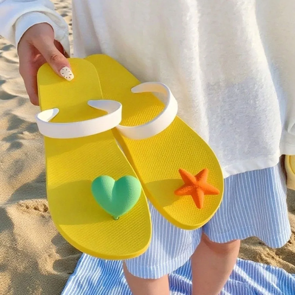 Fashion Holiday Star Heart Flip Flops Waterproof Non-Slip Seaside Sandals Flat Shoes Vacation Beach Slippers Girls