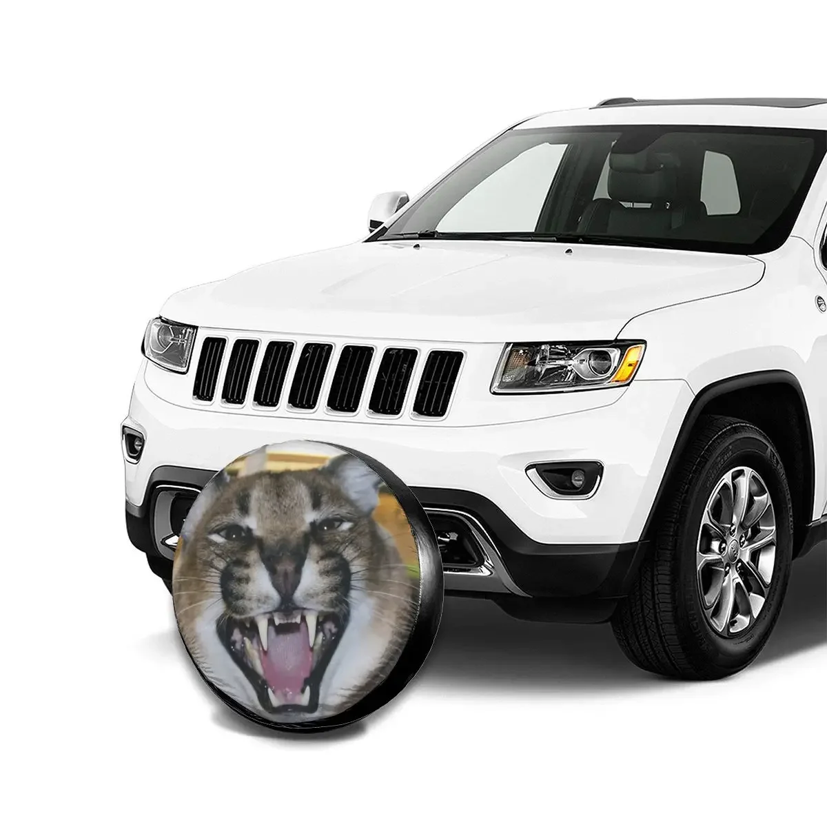 Big Floppa Caracal Cat Funny Meme Spare Tire Cover Bag Pouch for Jeep Hummer Dust-Proof Car Wheel Covers 14" 15" 16" 17" Inch