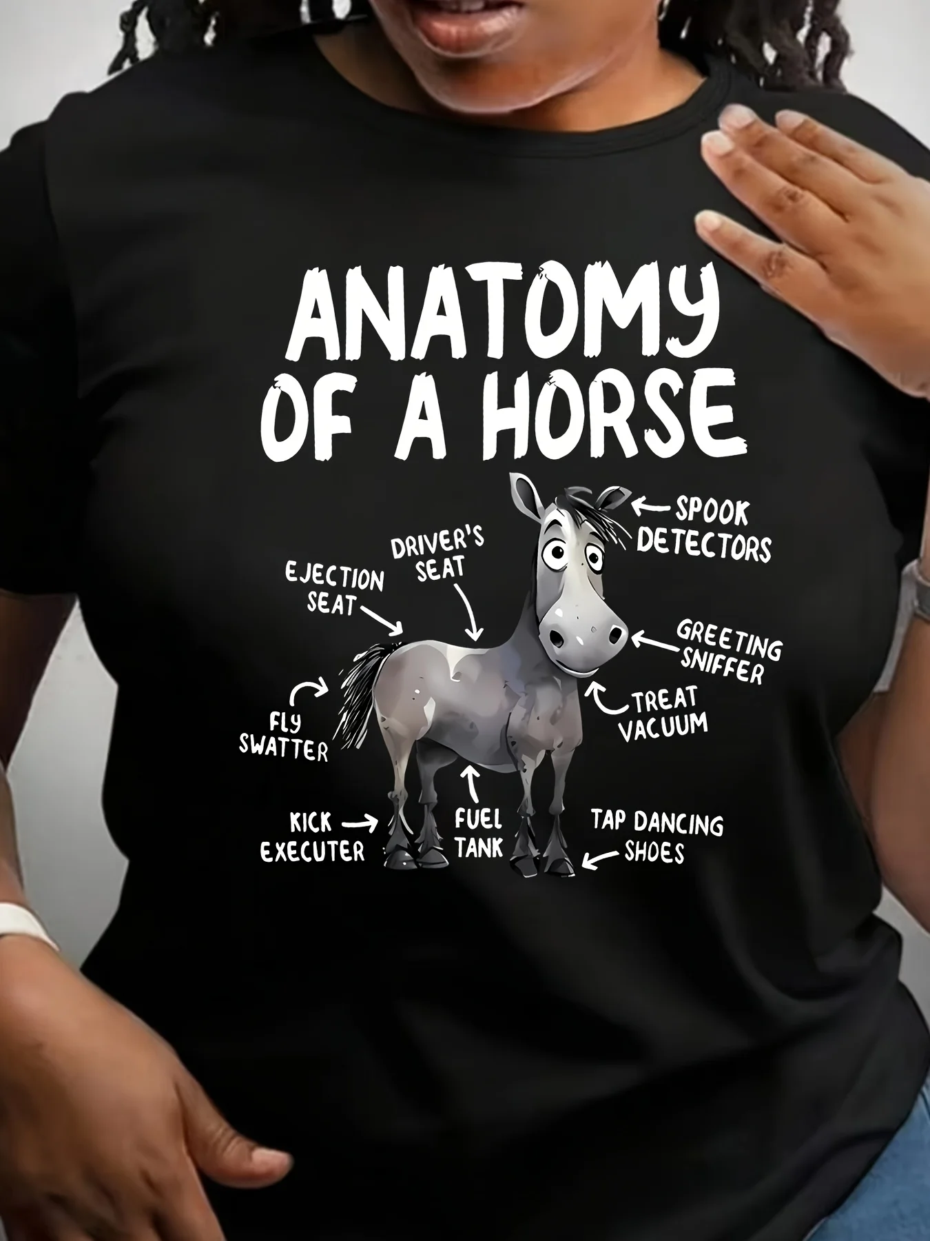 

ANATOMY OF A HORSE pattern round neck plus size women T-shirt short sleeve trend printing elastic half sleeve T-shirt