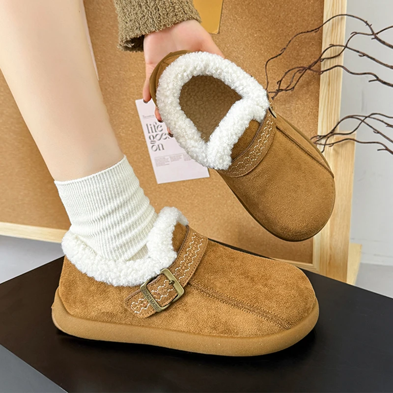 

Winter Women Booties Thickened Warm Cotton Shoes Water Resistant Flannel Coral Fleece Thermal Snow Boots Retro Brown Ankle Boots