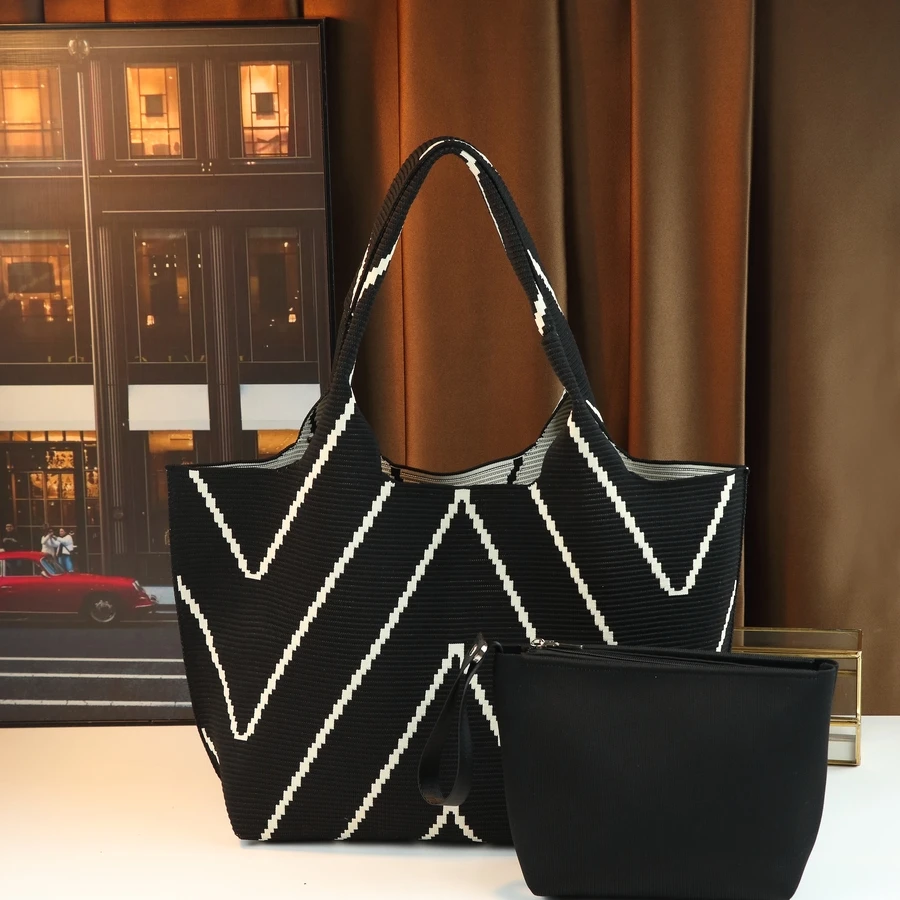 

Модная полосатая вязаная сумка-ведро большой вместимости, женская универсальная сумка на одно плечо, весна-лето, новый стиль