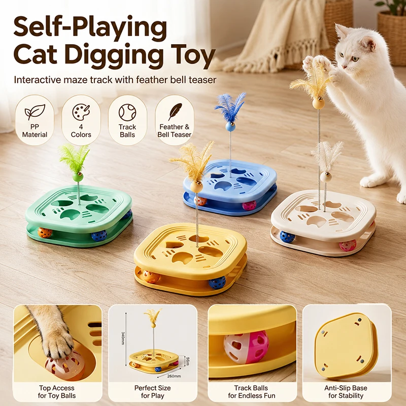 Juguete interactivo para gatos con pista, plumas y rompecabezas - imagen 3