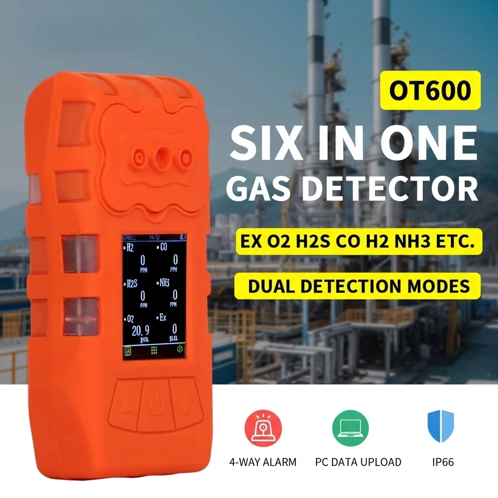 Portable Multi Gas Monitor with Internal Pump 6 in 1 Domestic Gas Leak Detector Alarm for O2 LEL CO H2S Confined Space Safety