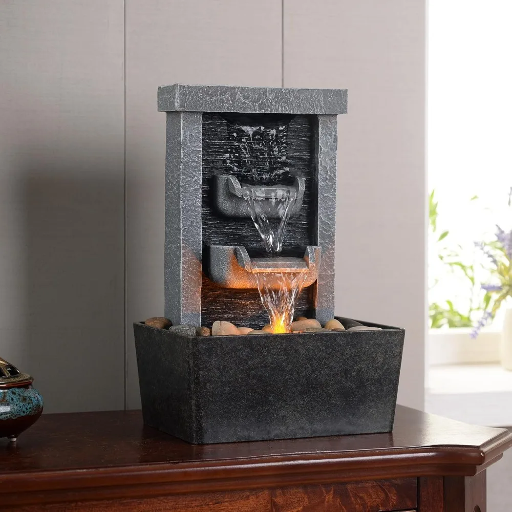 نافورة شلال داخلية مع أضواء LED - نافورة هادئة على سطح الطاولة لديكور الاسترخاء في المكتب المنزلي #2