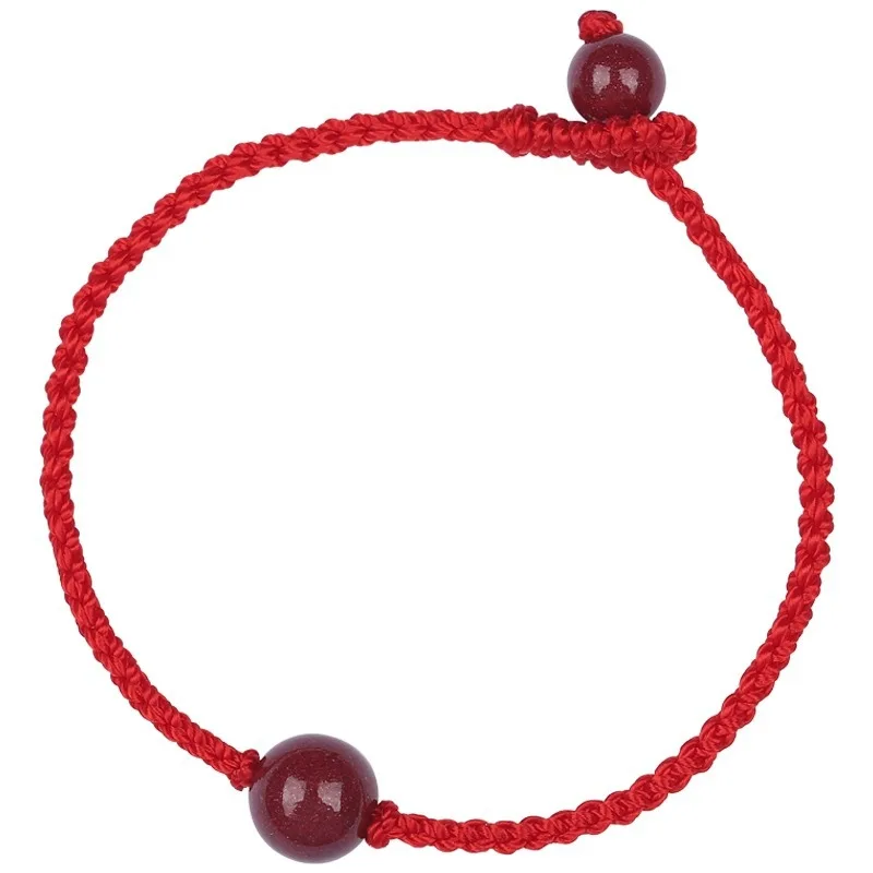 Natural Cinnabar Red String Handwoven Thin Bracelet Zodiac Dragon Year Unisex Festival Gift Jewelry