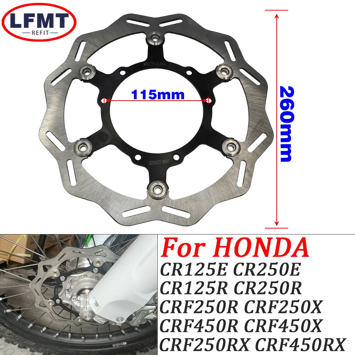 

260MM Motorcycle Rotor Front Brake Disc For HONDA CR125E 250E CR125R 250R CRF250R 250X CRF450R 450X CRF250RX 450RX Accessories