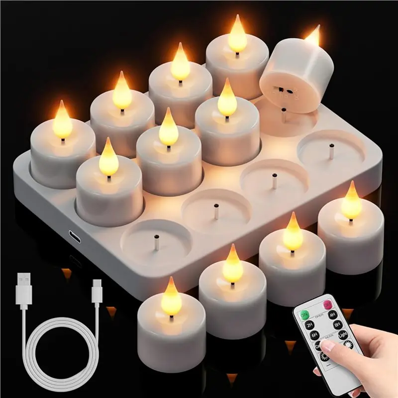 A69ERechargeable Flameless Tea Lights Candles:48Pc Battery Operated Tea Light Candles,LED Flickering Votive Tealight Candles