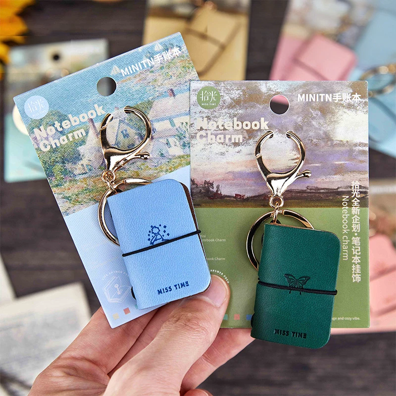 PU  Keychain Soft Leather Mini Portable Diary Backpack Charm Notebook Literary Style Storage Accessory