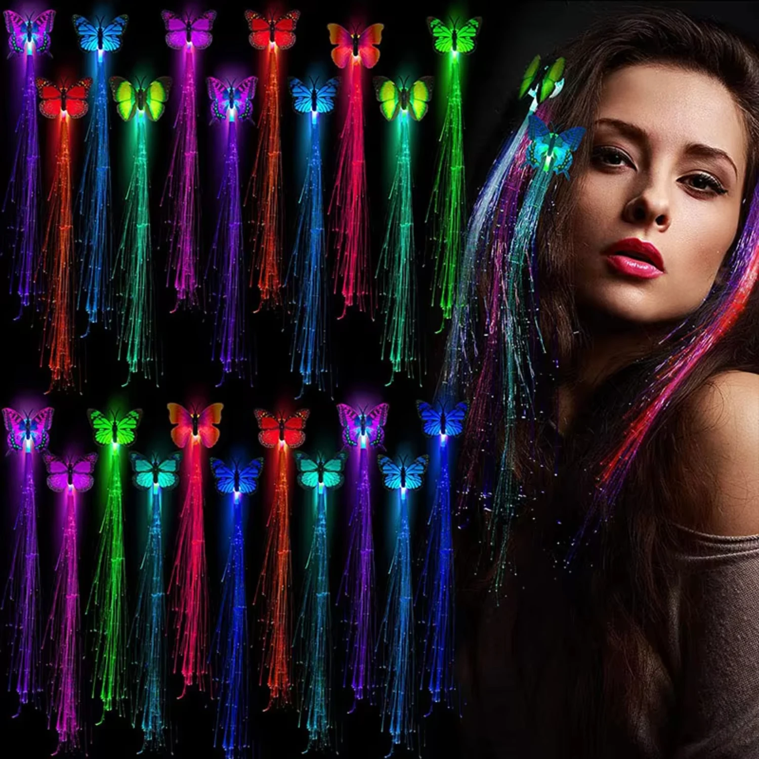 5pcs LED Party Colors Light Up Fiber Optic Hair Barrettes Clip Hairpin Silk Flash Braids Wedding Birthday Gift Christmas Bar