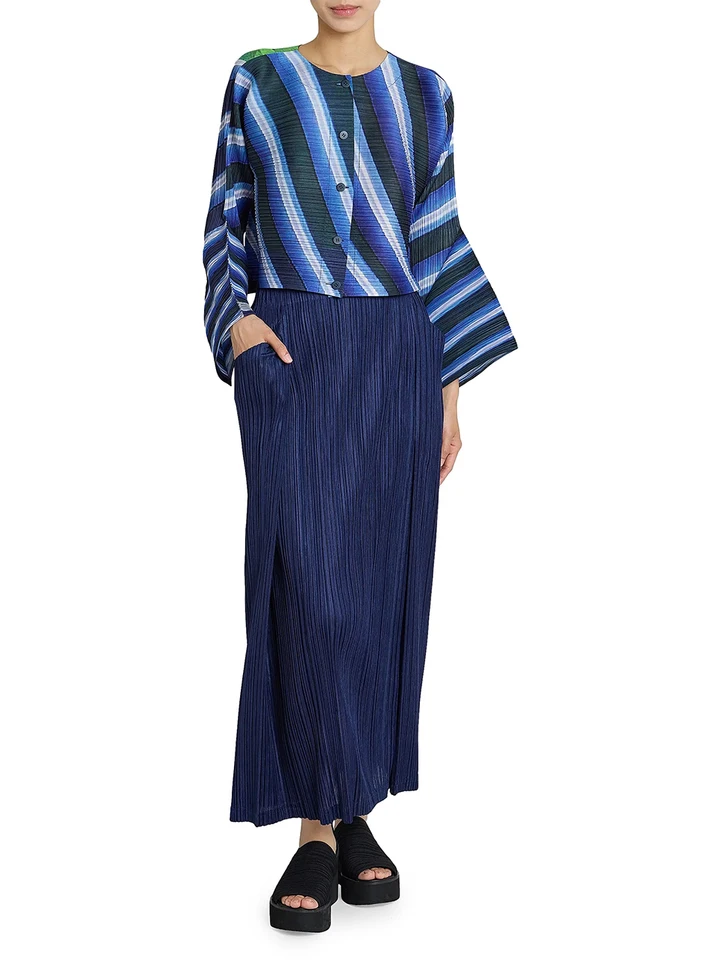 Miyake Pleated Elasticized Waist Side Slits On-seam Pockets Maxi