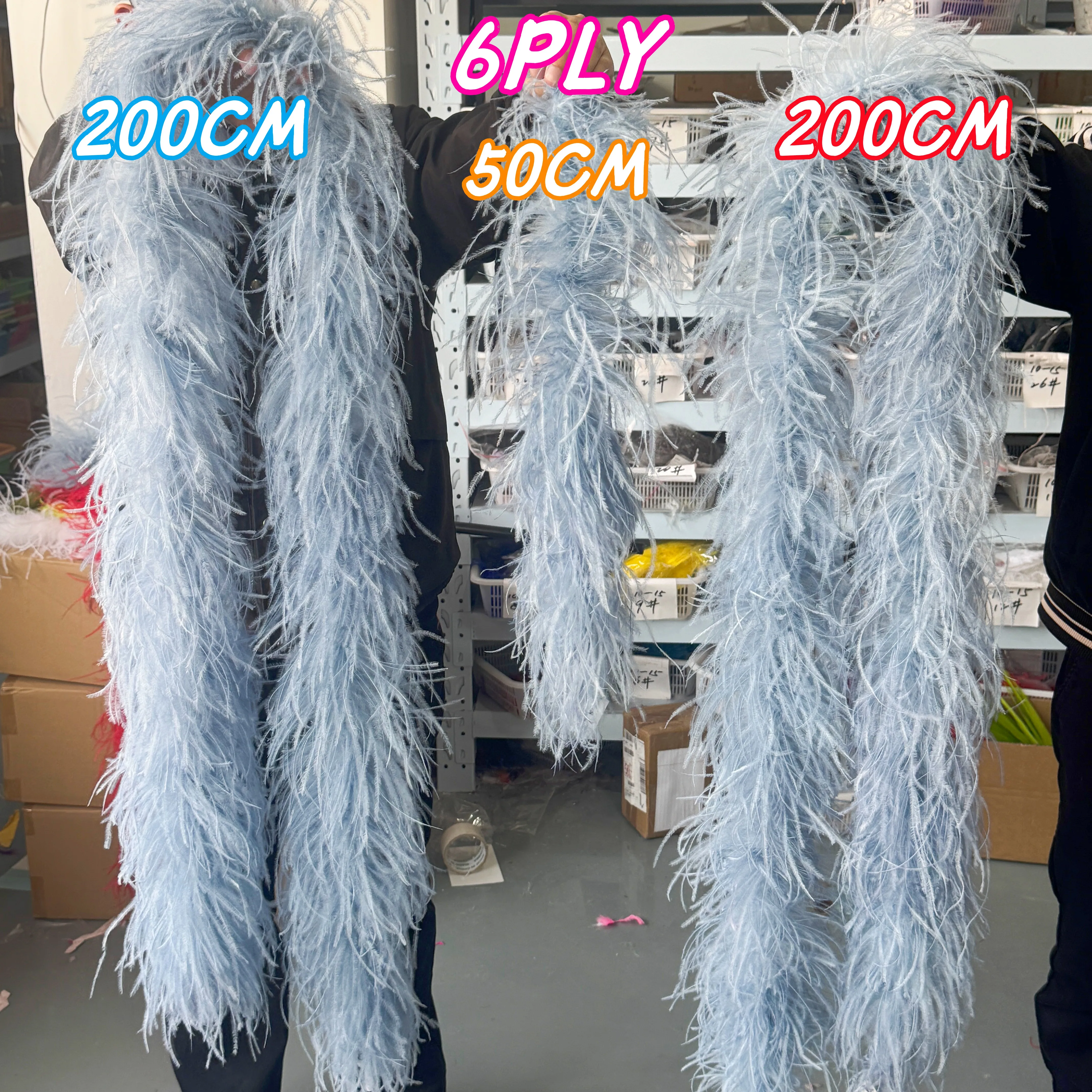 0.5/1/2/3/6 M Blue Ostrich Feather Boa 6 Ply Fluffy Plumes Trim Scarf for Clothing Sewing Accessory Costume Wedding Party Decor