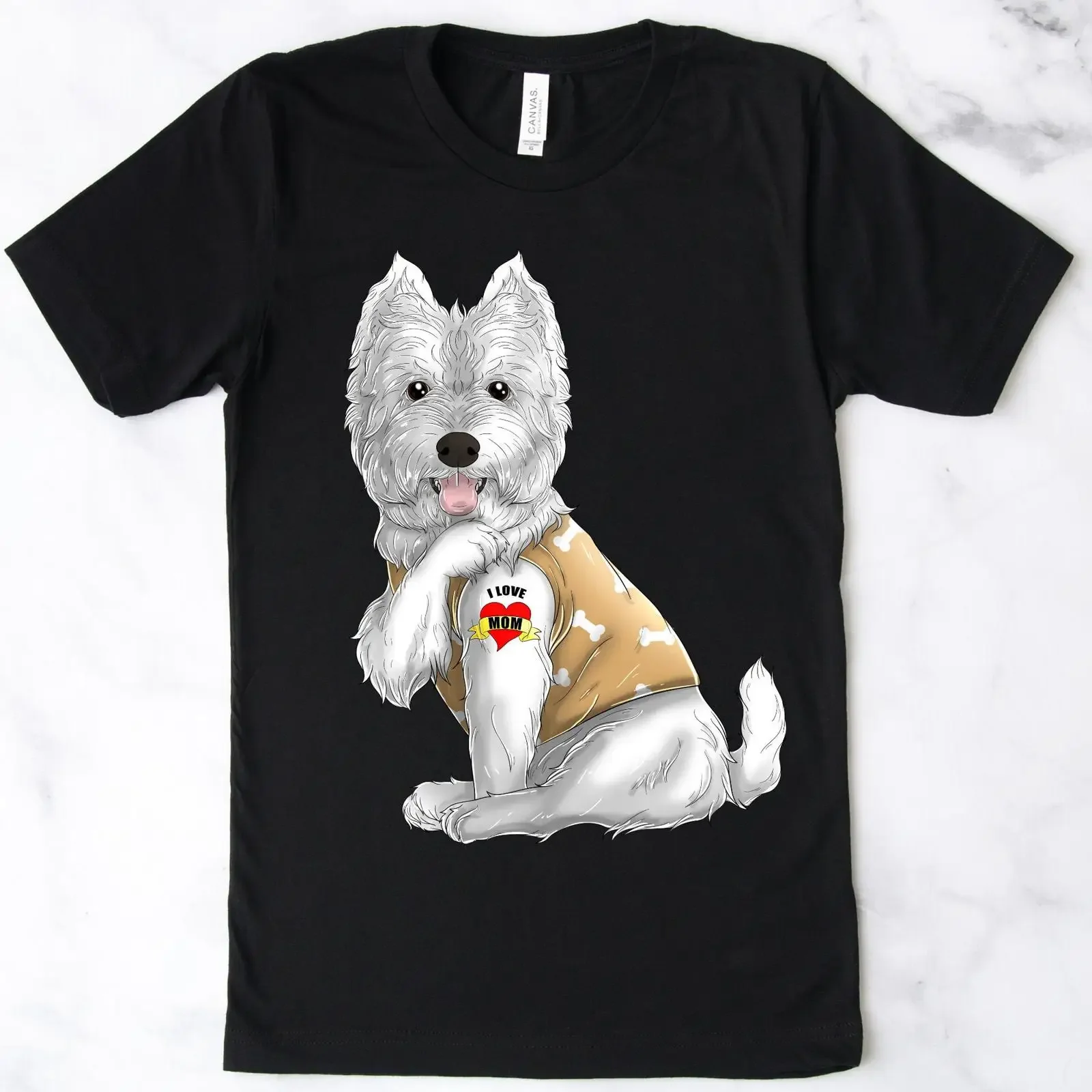 Westie I Love Mom Tattoo T Shirt West Highland White Terrier Mother's Day for Dog Lover vintage Washed Stylish Stretched