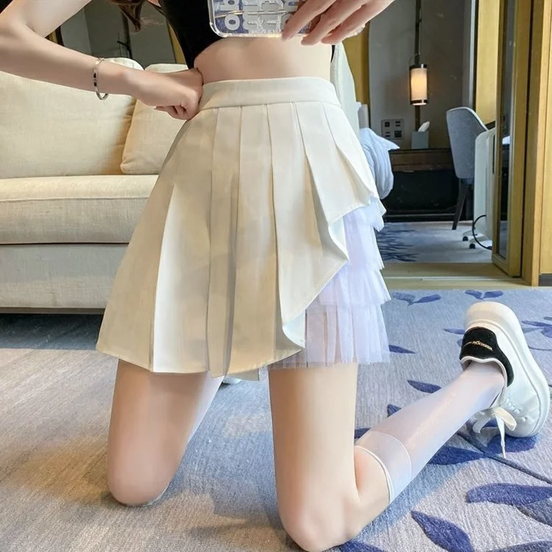 Asymmetrical Skirts Women Sweet Minimalist Daily All-match Design Casual Korean Style High Waist Ladies Mini Faldas Summer Sexy