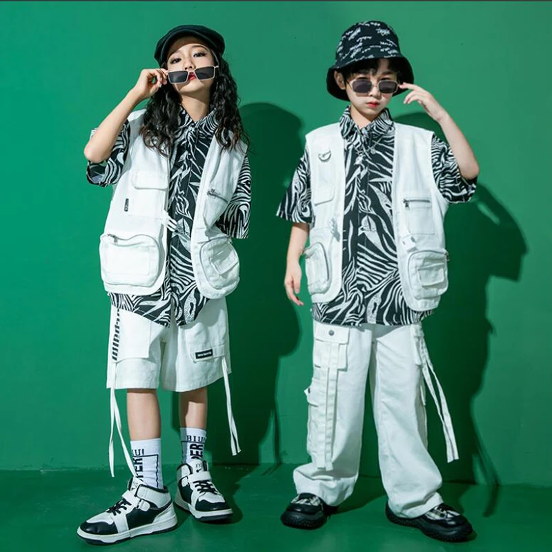 

Girls Streetwear Boys Hip Hop Vest Print Shirt Cargo Pants Kids Street Dance Clothes Children Jazz Outfits Showing Costumes