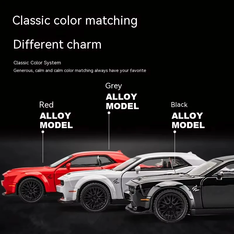 1:32 Dodge Challenger Hellcat Toy Car Scale Die Cast Metel Cars Toy Pull Back Hellcat Model Cars with Sound and Light Hellc