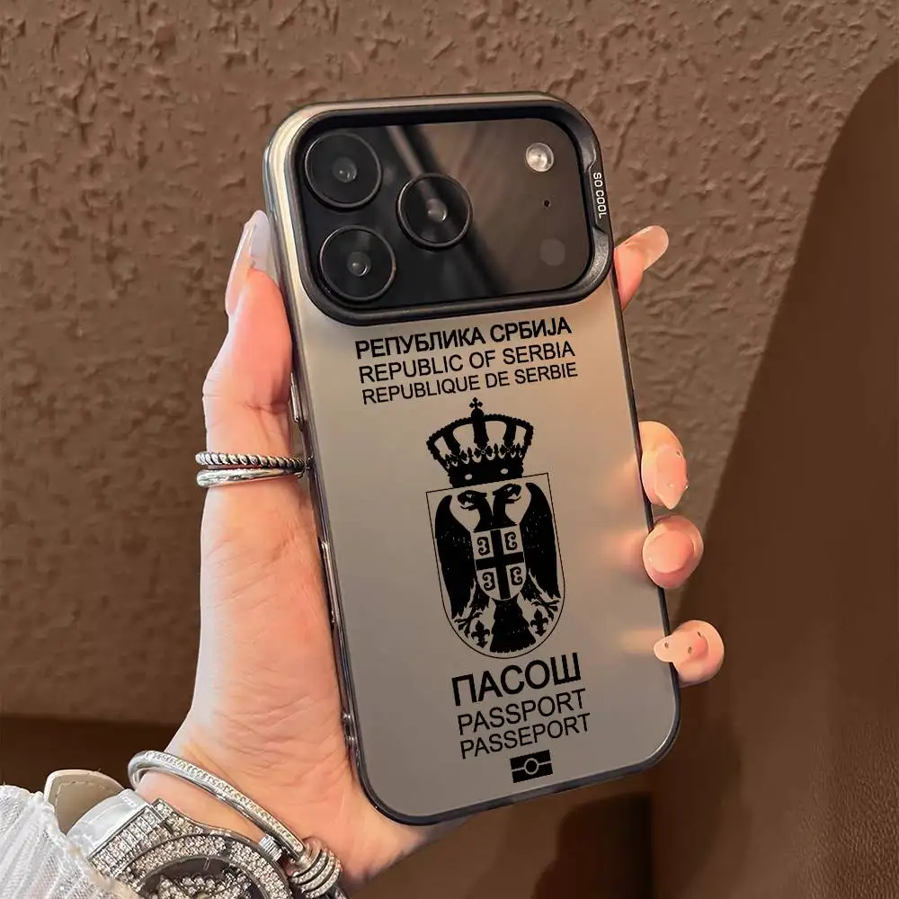 Coque de téléphone passeport de serbie, étui pour iPhone 17 16 15 14 13 12 11 Pro Max Air multicolore mat Laser métallique Aurora Funda