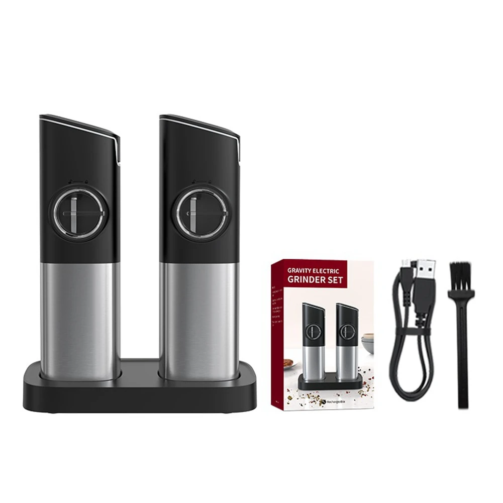 

Salt and Pepper Grinder Set, Electric Pepper Grinder USB Rechargeable,Automatic Gravity Mill Grinder with Switch jasmine
