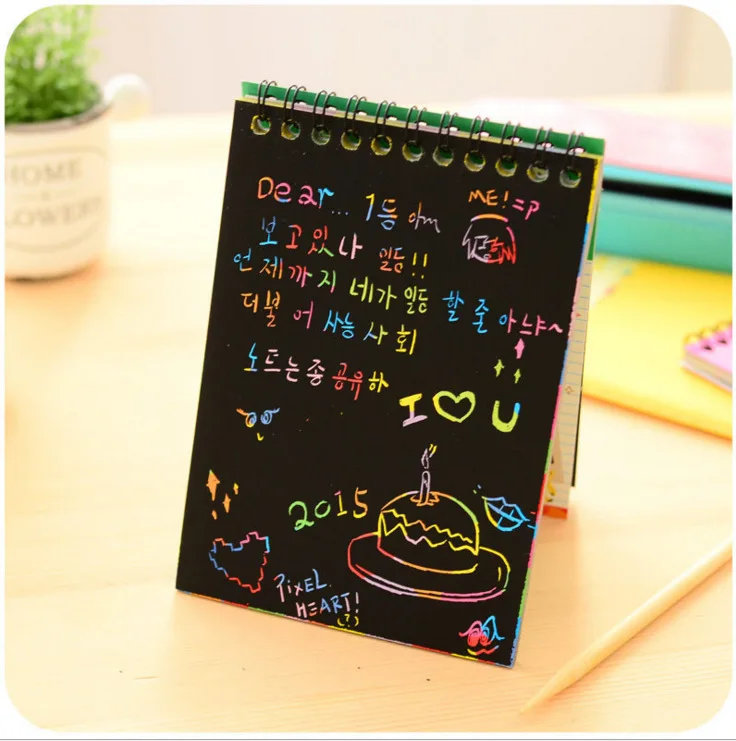 Kids Creative DIY Scratch Painting Colorful Graffiti Notebook Student Toy Fun Scratch Painting Notebook Coil Drawing Notebook