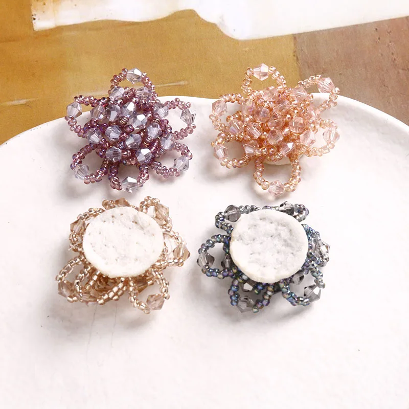 2pcs Light luxury fashion double crystal petal flower DIY hand woven beaded hair clip hair ornament earrings material charms