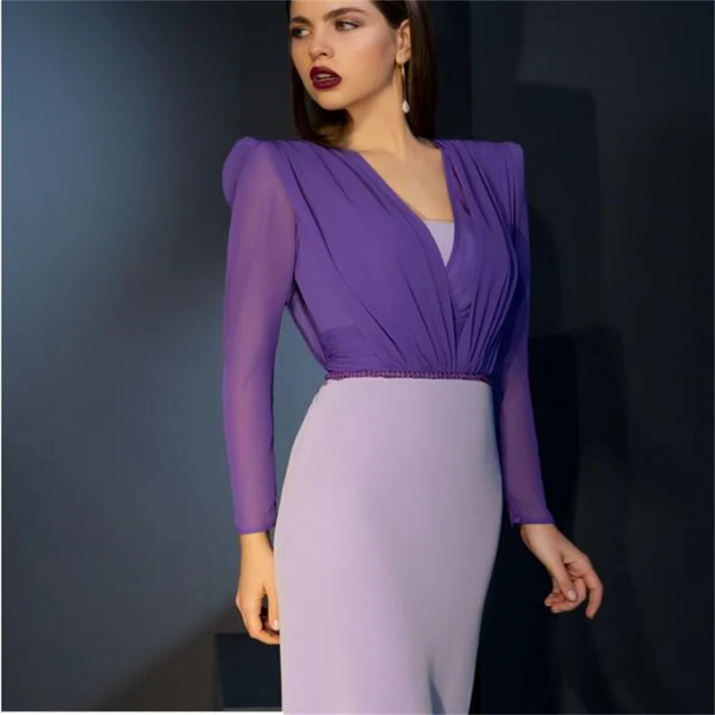 MULONG Chiffon Straight Dubai Purple Summer Evening Dresses with Trailing 2023 New Arabic Women Mermaid Wedding Party Prom Dress