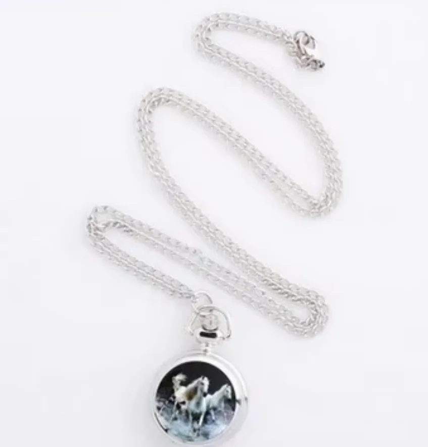 0   Fashionable personality three horses pocket watch small ceramic pocket watch cartoon pocket watch with chain spot