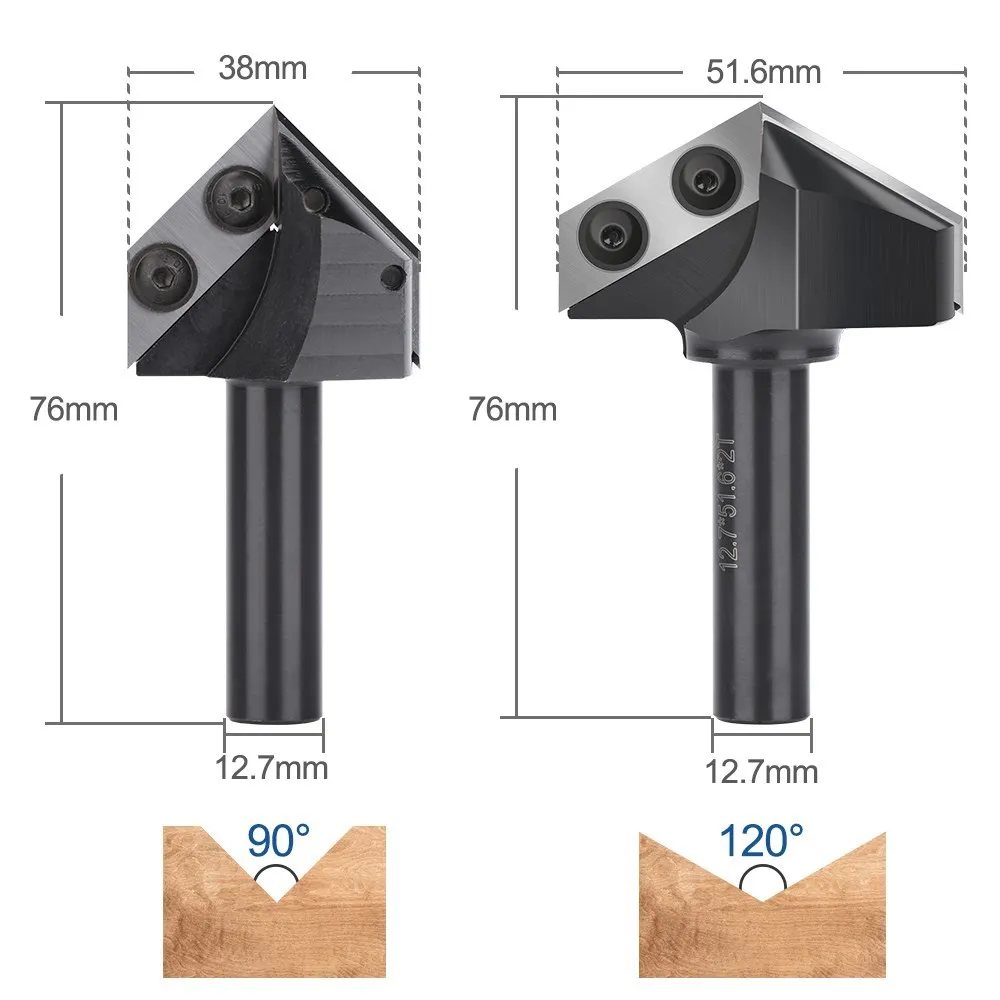 1/2 Shank V-Slot Spoilboard Surfacing Router Bits 90 Degrees Carbide Insert Milling Cutter for Woodworking Tools 