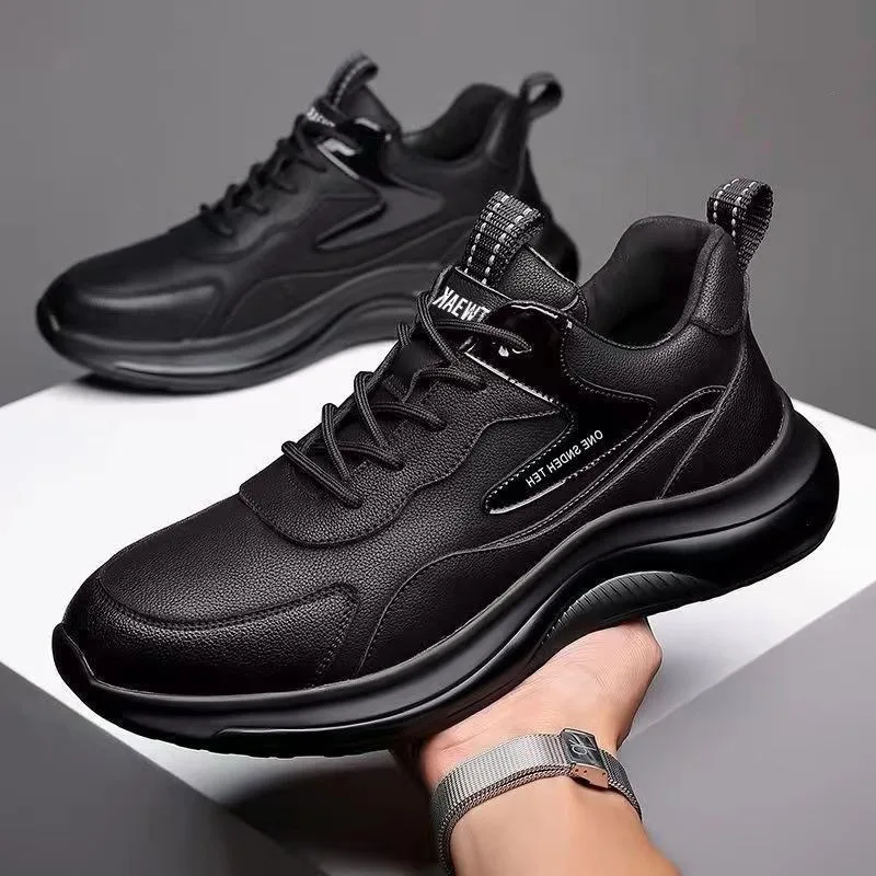 Black Men Fashion Vulcanized Shoes Autumn Comfortable Thick Sole Sport Running Sneakers Vintage Work Shoes Men Trend Casual Shoe