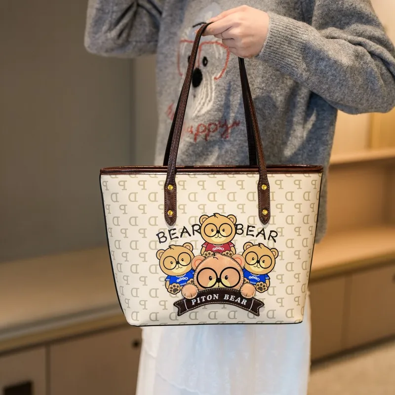 

Cartoon bear shoulder bag for women Large capacity commuter Tote bag for office women High quality lady big purse shoulder bag