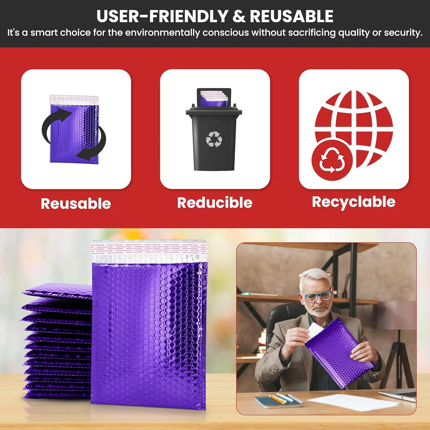 Metallic  Padded Envelope Mailers, 7.5 X 11 Inches, Waterproof  Resistant  For Packing, Shipping, and Storing. Pack of 25 (Black