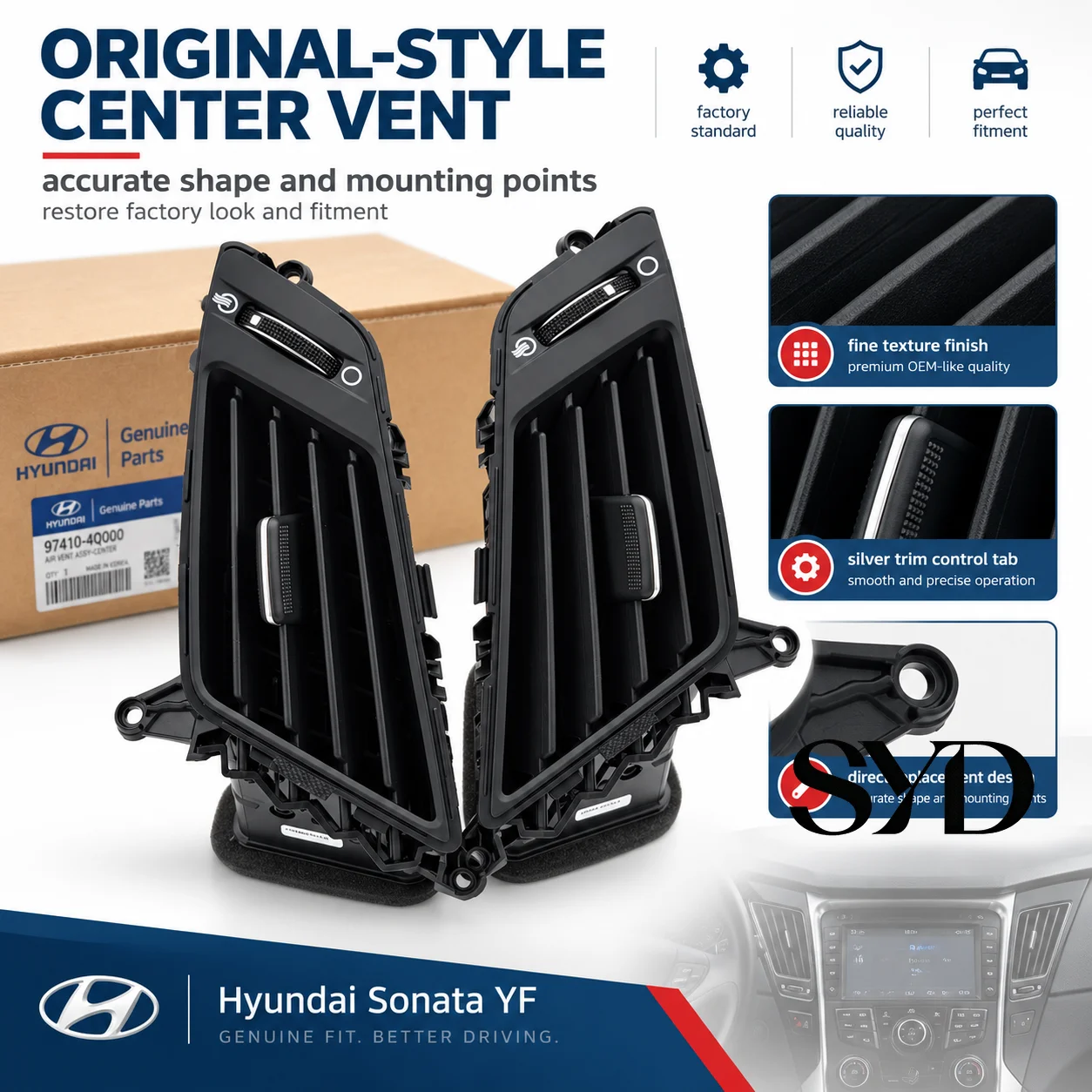 Car Center Dash Air Vent Grille Adjustable Louver AC Outlet Replacement 974204Q000 974103S000 For Hyundai Sonata YF Sonata 8