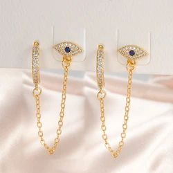Fashion Gold Color Stainless Steel Ear Evil Eye Drop Earrings For Women Korean Tassel Chain Punk Earring Christmas Jewelry gift