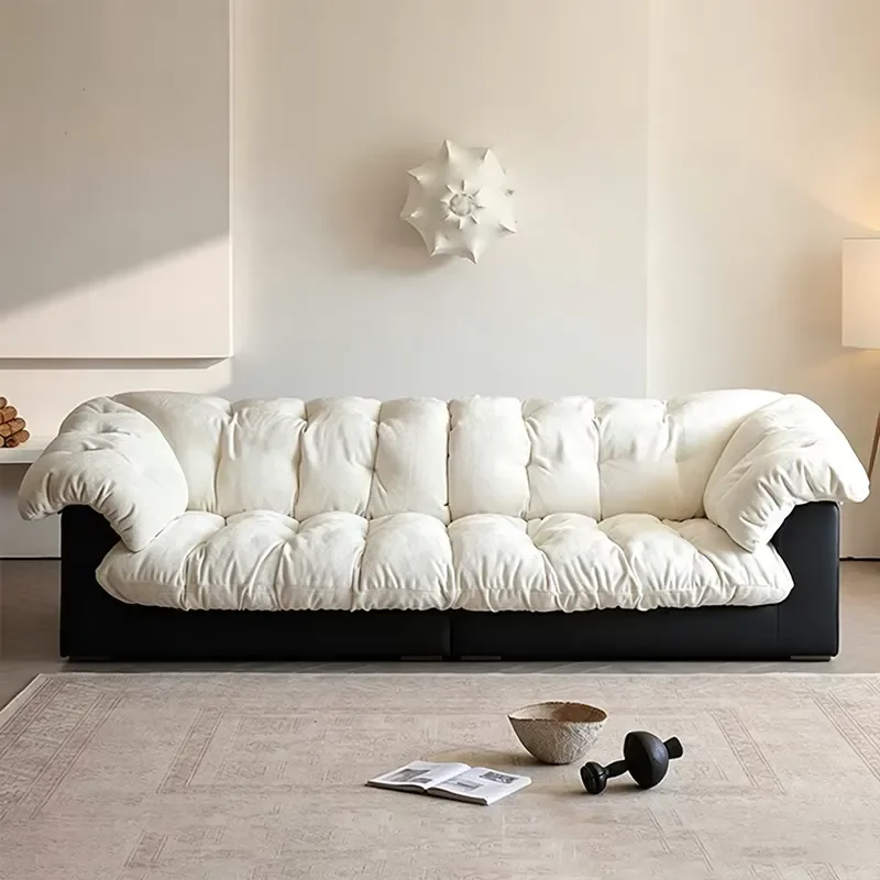 Elegant Fabric Compressed Sofa Home Use Foam Cloud Couches 3-seater Modern Compression Sofa Cream Style Vacuum Sofa in a Box