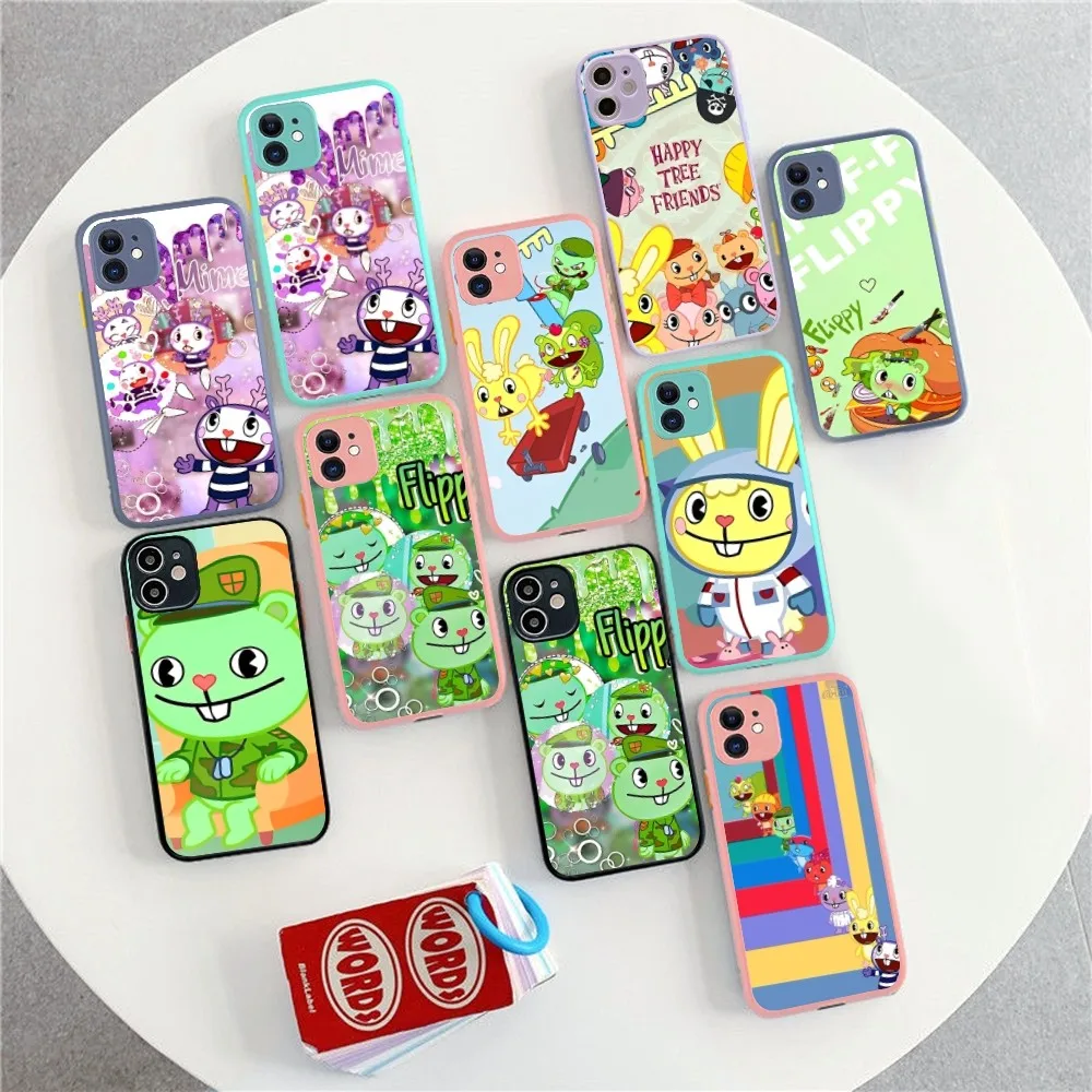 Happy Tree Friends Telefoonhoesje voor iPhone 14 11 12 13 Mini Pro Max 8 7 Plus X XR XS MAX Doorschijnende Matte Cover