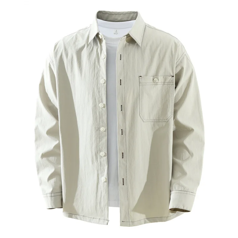

Japanese-style Patchwork Trendy Long-sleeve Shirt for Men Fashionable Versatile Artistic and Loose-fitting Casual Workwear Top