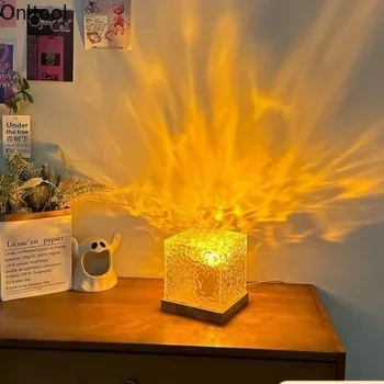 3/16 Colors Dynamic Rotating Water Ripple Projector Night Light Flame Crystal Lamp for Living Room Study Bedroom Rotating Light