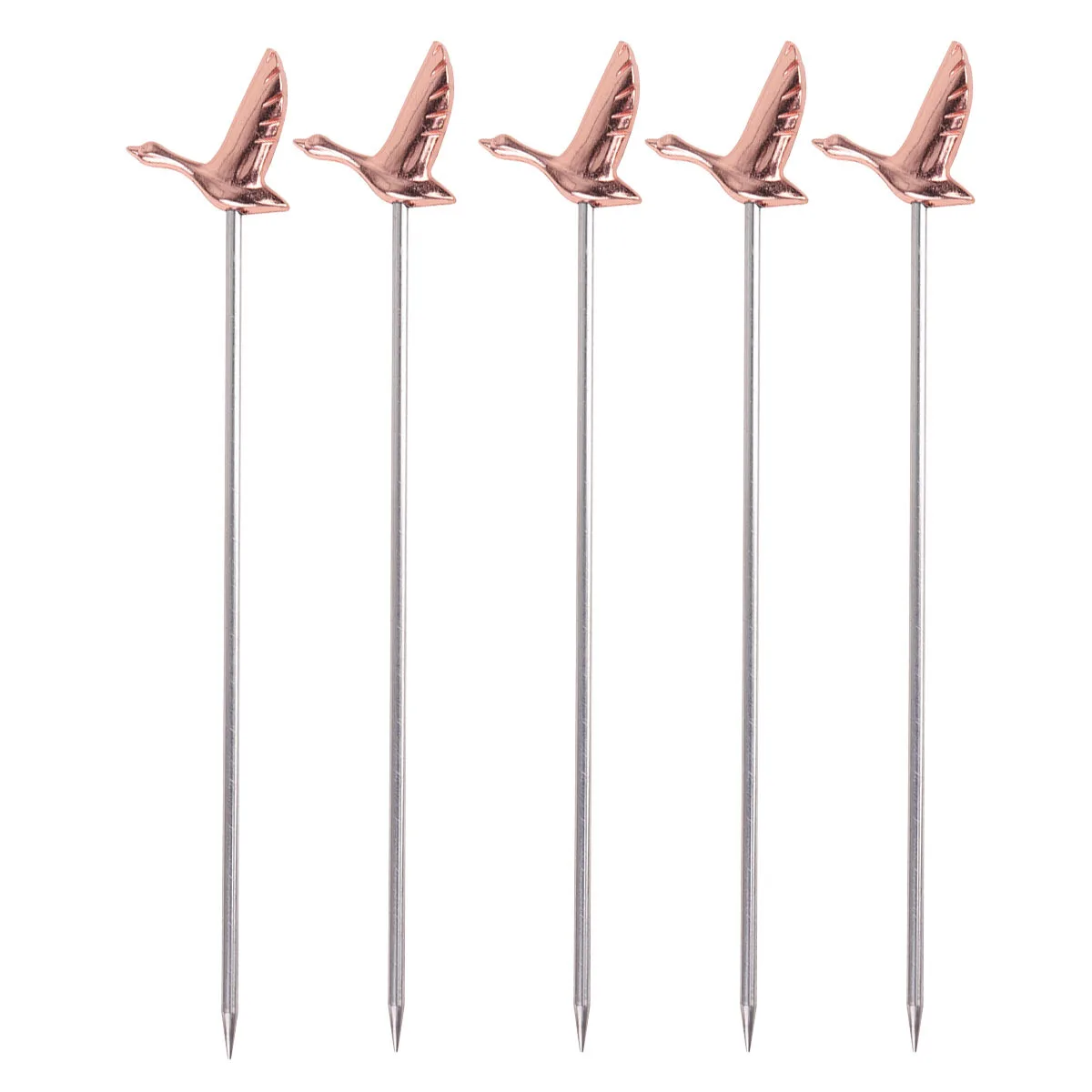 

5Pcs Stainless Steel Fruit Forks Greylag Shape Rose Gold Cocktail Picks Reusable for Party Wedding Dessert Snacks