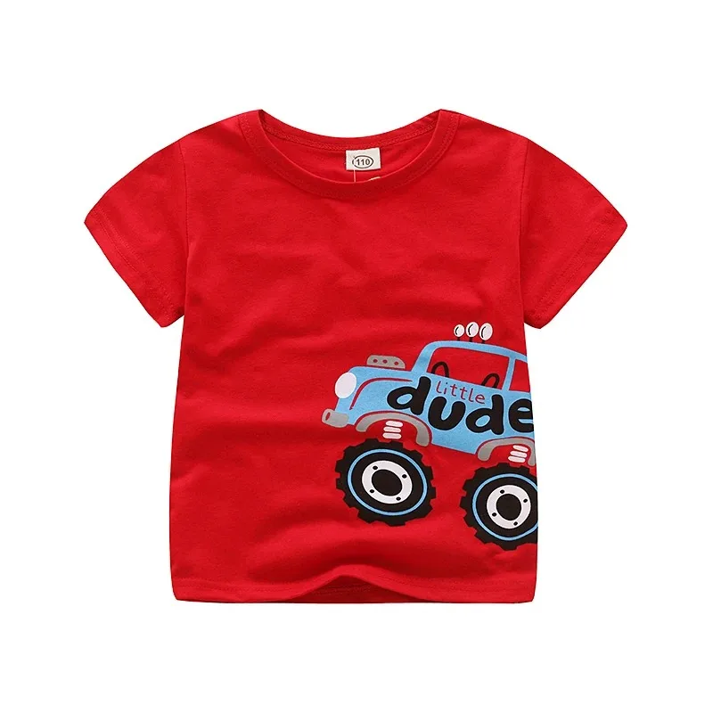 2024 Summer Children's T-shirt Cartoon Car Print Cotton Casual Top Boys' T-shirt Children's Outdoor Clothing Top