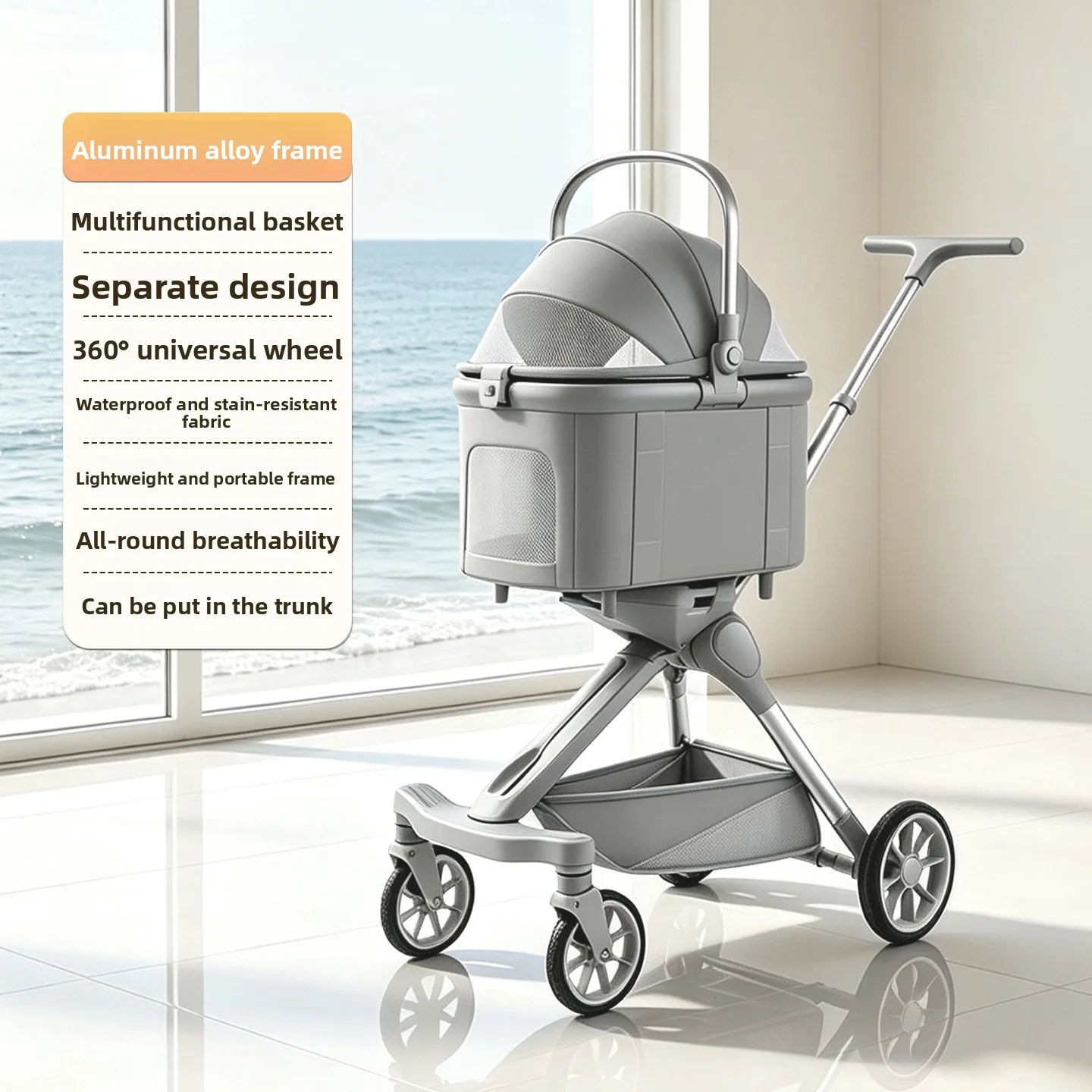 Pet cart Foldable and lightweight Separate dog and cat special outing trolley
