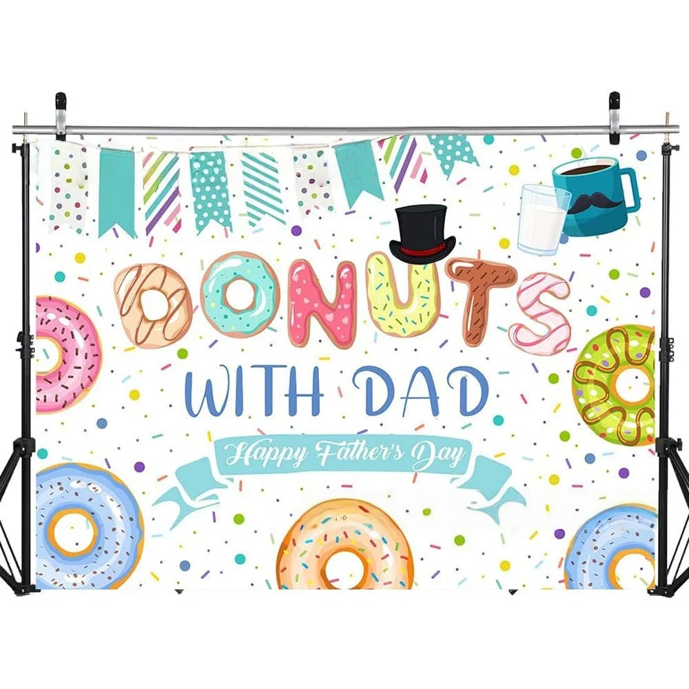 

Colorful Donut Theme Photo Backgdrop for Father's Day Party Decorations Photo Booth Props for Family Celebrations