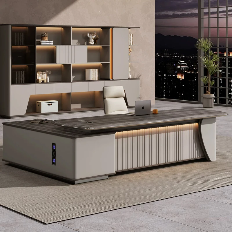 High-end Wooden CEO Manager Desk Set Modern Luxury Executive Office Furniture L-Shaped Boss Table With Integrated Cabinet