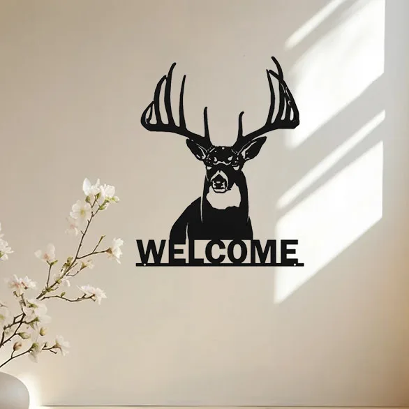 Adorable Welcome Whitetail Deer Buck Metal Wall Decor Sign – Cute for Home or Cabin. Rustic and Lovely Metal Sign