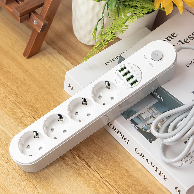 Regleta inteligente UE con 4 tomas de corriente estándar de la UE 4 puertos de carga USB toma de extensión con 4 salidas