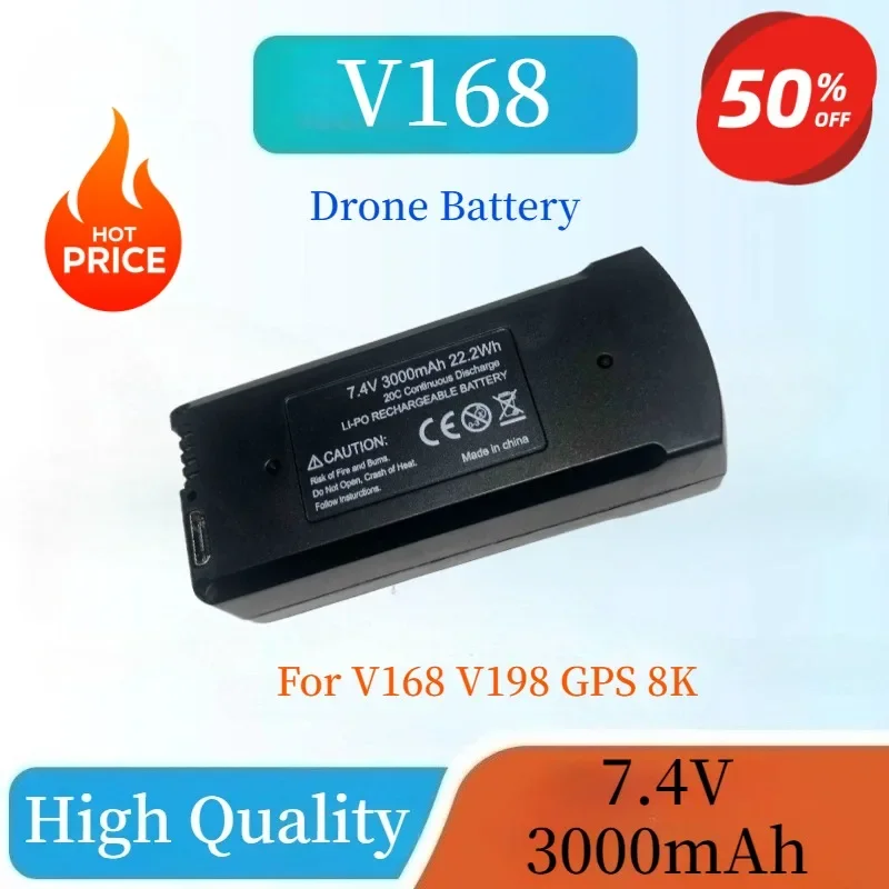 

New High Quality V168 Lithium Battery 7.4V 3000mAh 22.1Wh For V168 V198 GPS 8K Drone Rechargeable Backup Battery
