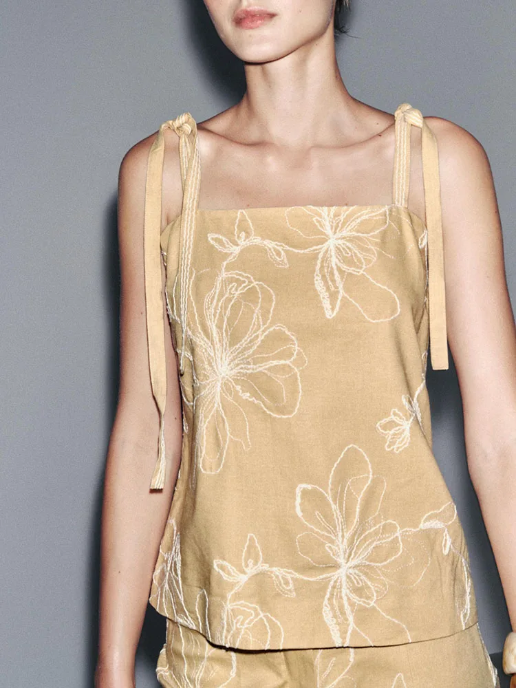 New Summer Women's Strap Tops Casual Long Pants Ethnic Stage Costume V-Ne Svel Faionable Women's Clothing