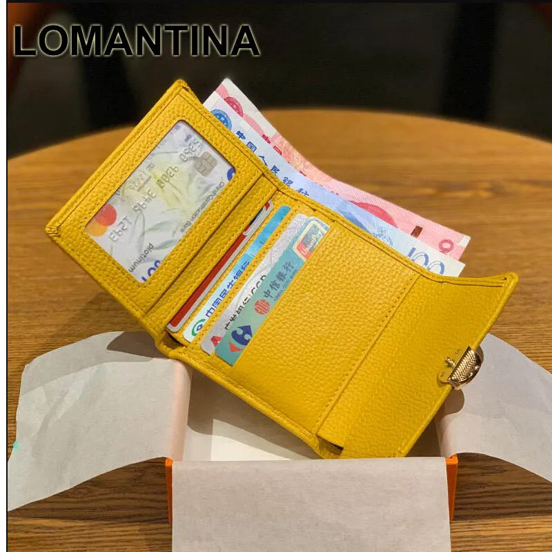 

LOMANTINA Classical Short Long Designer Luxury Genuine Leather Lucky Yellow Fortune Fashion Purses Quality Coin Cards Holders