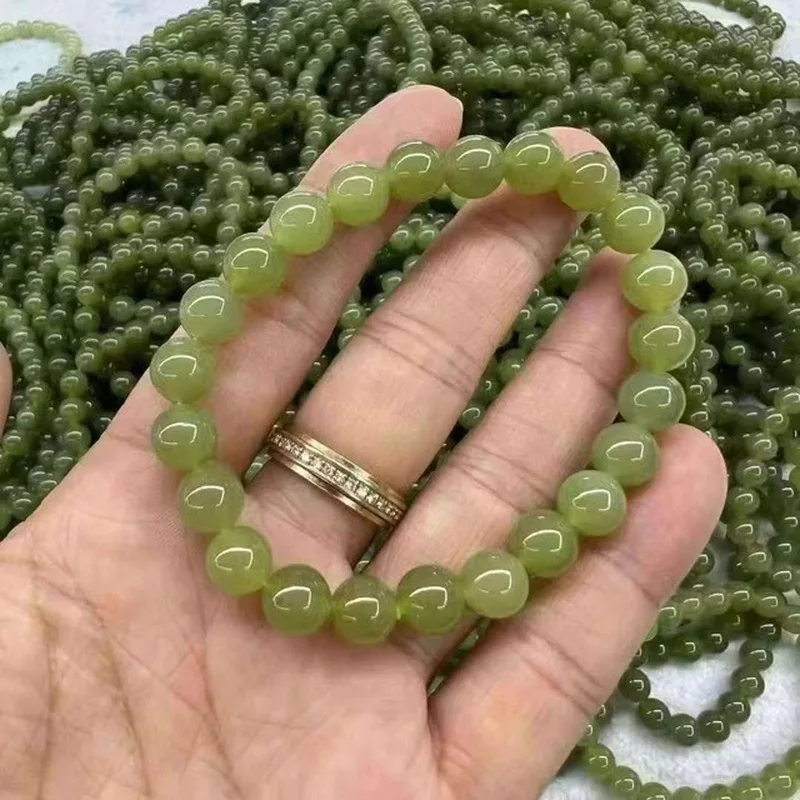 Natural Hetian Jade Green-Yellow Round Bead Bracelet, New Style, Fashionable And Versatile