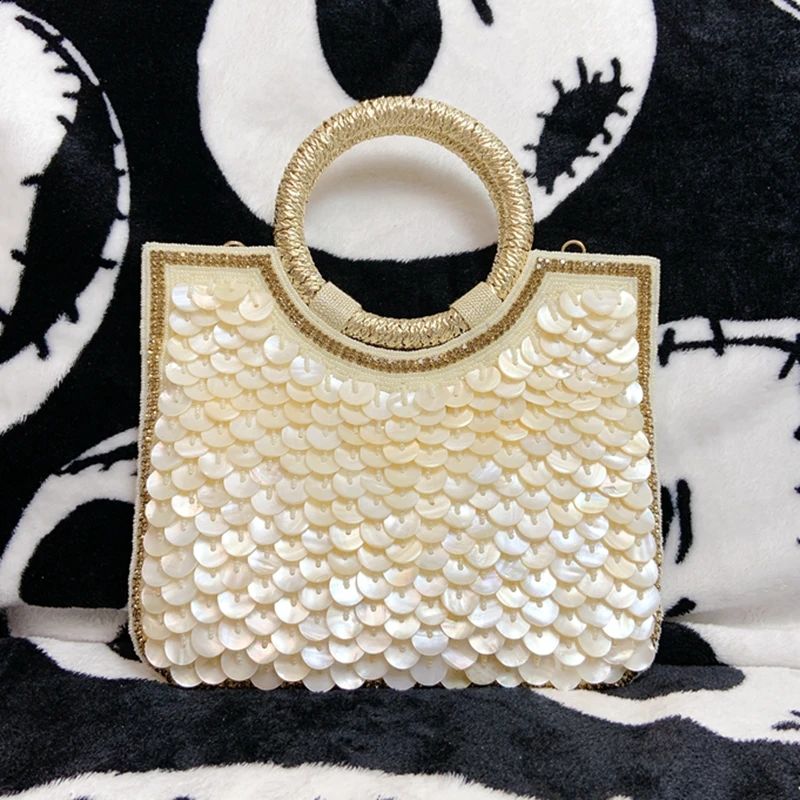 

DOYUTIG Indian Handmade Heavy Industry Bead Handbag Embroidered Rhinestone Pearl Diagonal Totes Women's Wedding Party Bag N013