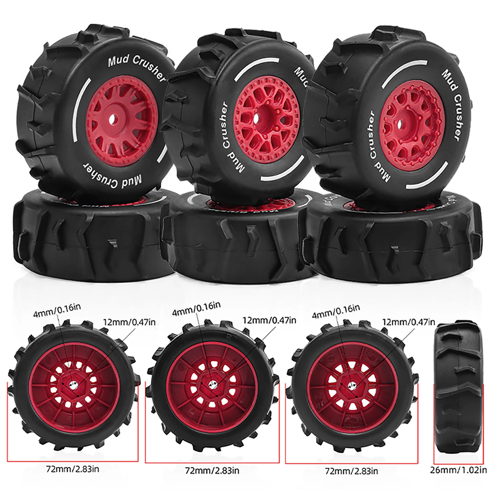 Kit off-road de roda e pneu de 72mm, 4 unidades (12mm hex) para arrma 1/14 mojave grom 4x4 223s blx, peça de atualização de caminhão deserto rc